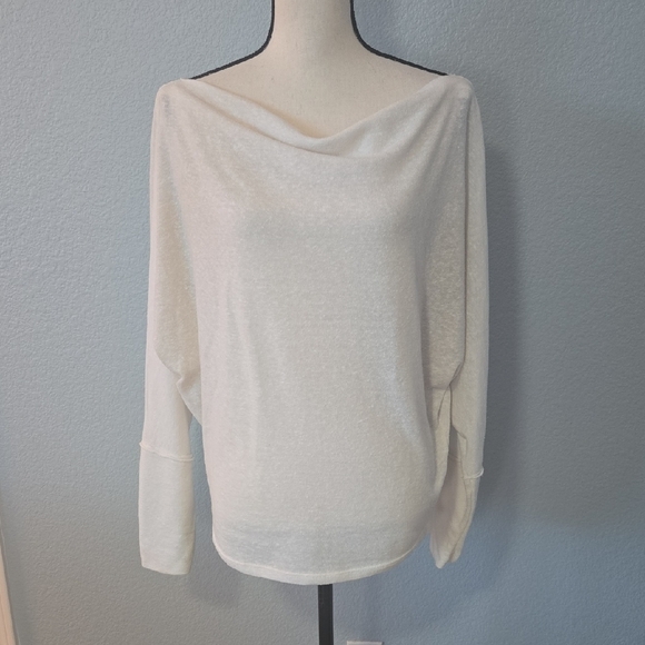 FREE PEOPLE WE THE FREE Wildcat Cowl Neck Thermal Pullover Sweater Ivory LARGE - Picture 2 of 14